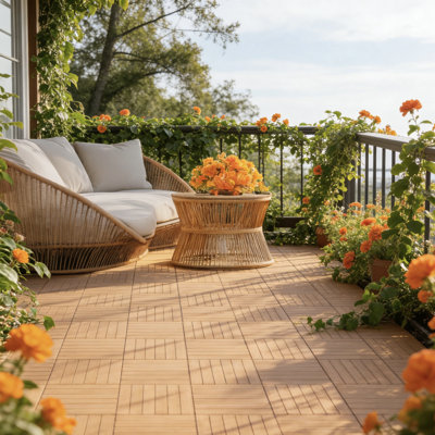 Wood Interlocking Deck Tiles for Indoor and Outdoor