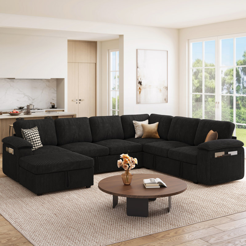Canapé-lit modulaire, noir, Black Corduroy