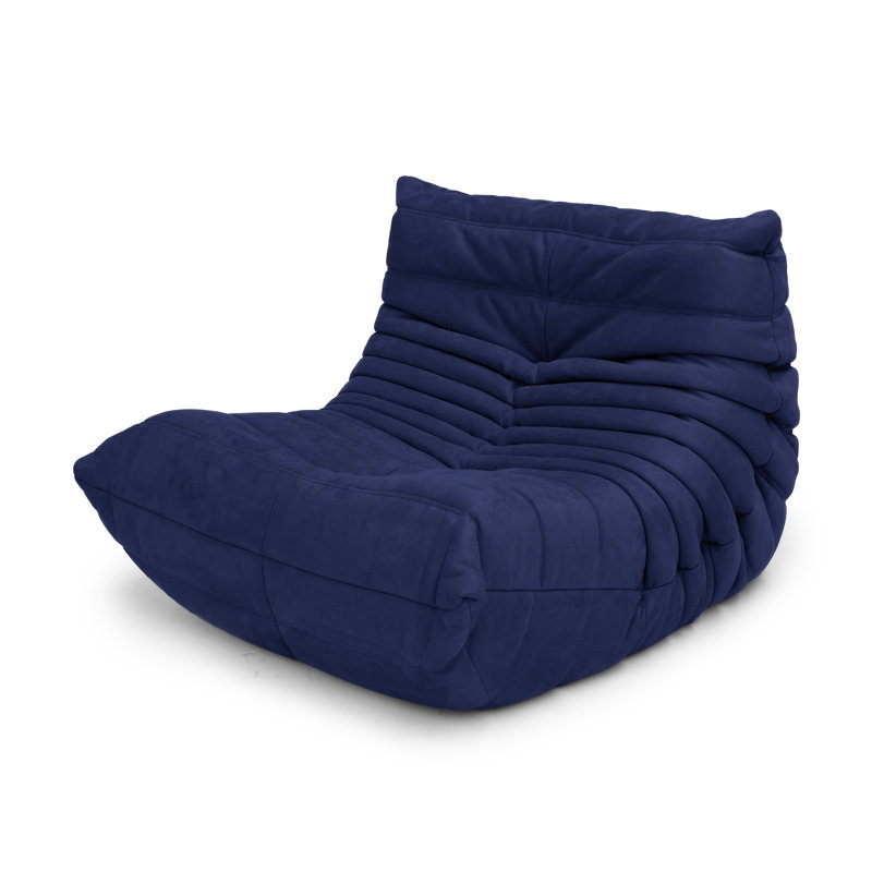 Armless 3-Seat Togo Three Seater Large Bean Bag Sofa, Navy Blue Polyester, 30" H x 69" W x 40" D