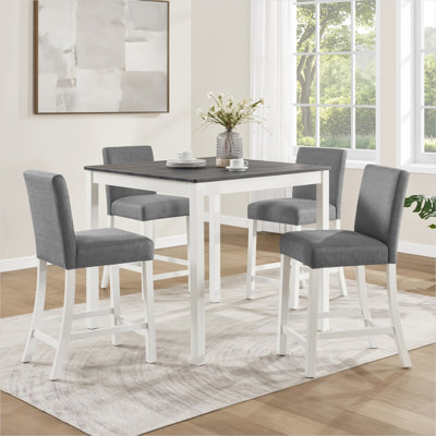 Ensemble de table à hauteur de comptoir en panneau de fibres à densité moyenne gris avec 4 chaises en lin, ensemble de salle à manger carrée de style moderne bicolore de 39 pouces