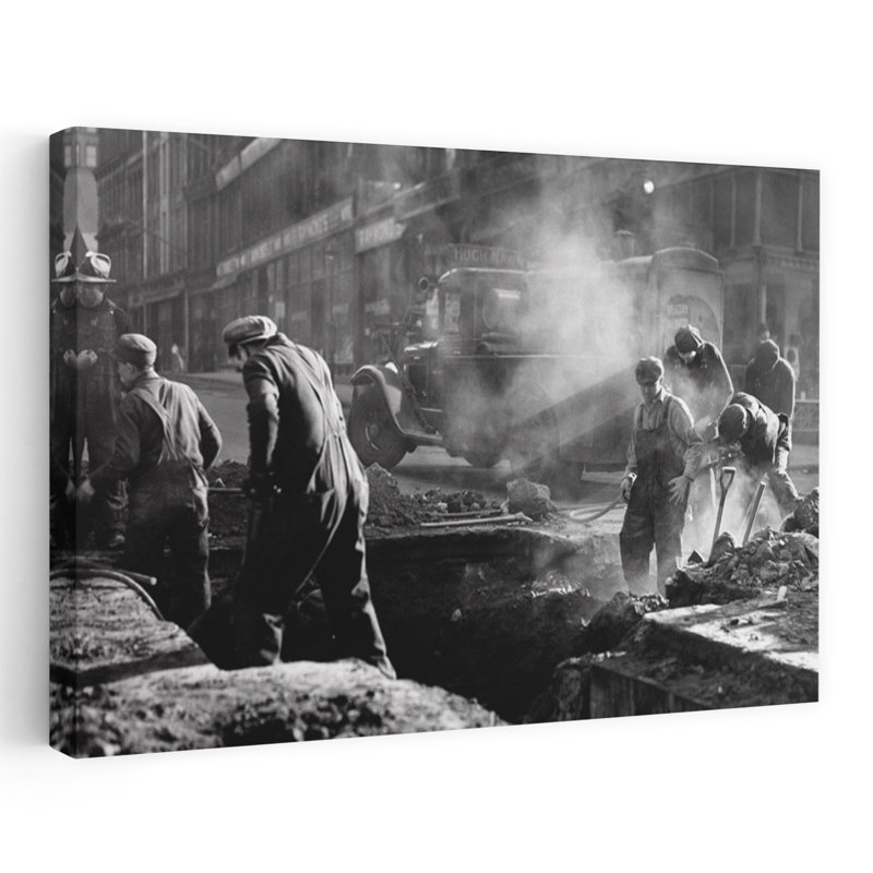 1930S Construction Street Workers Digging Ditch Boston Ma Usa Classic Industrial Retro City Wall Art, H 60 po x l 40 po