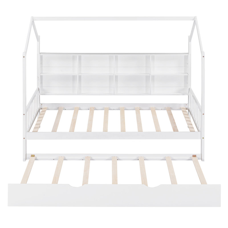 Lit simple blanc avec lit gigogne et tablette, lit confortable pour la structure, aire de jeu semi-fermée