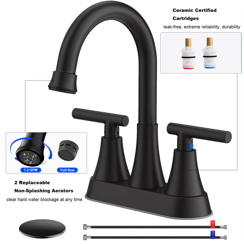 4-Inch Center-Set Bathroom Faucet With Pop-Up Drain, Matte Black