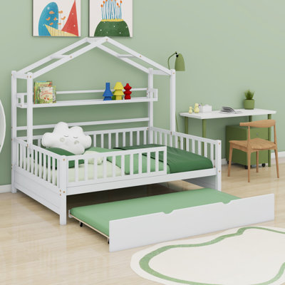 Lit House avec lit gigogne, lit pour enfant avec tablette
