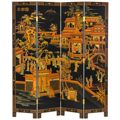 6 Ft. Tall Black Lacquer Room Divider - Courtyard