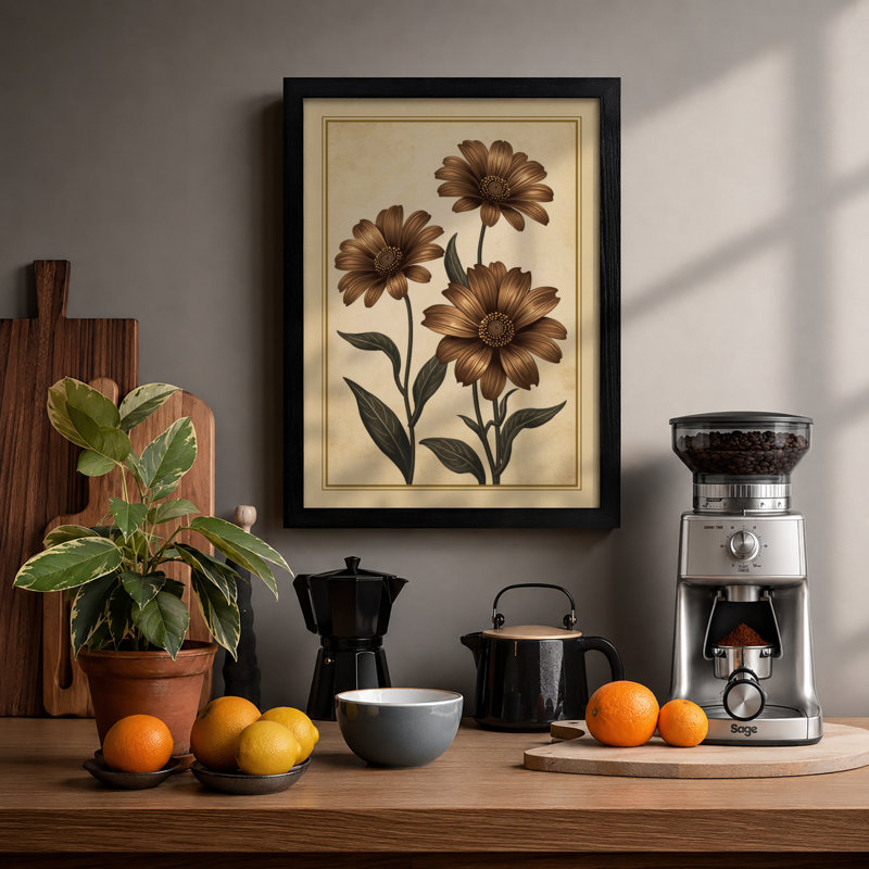 Three Daisy Studies Botanical - Framed Print, A1 - 84.1 x 59.4 cm, Black
