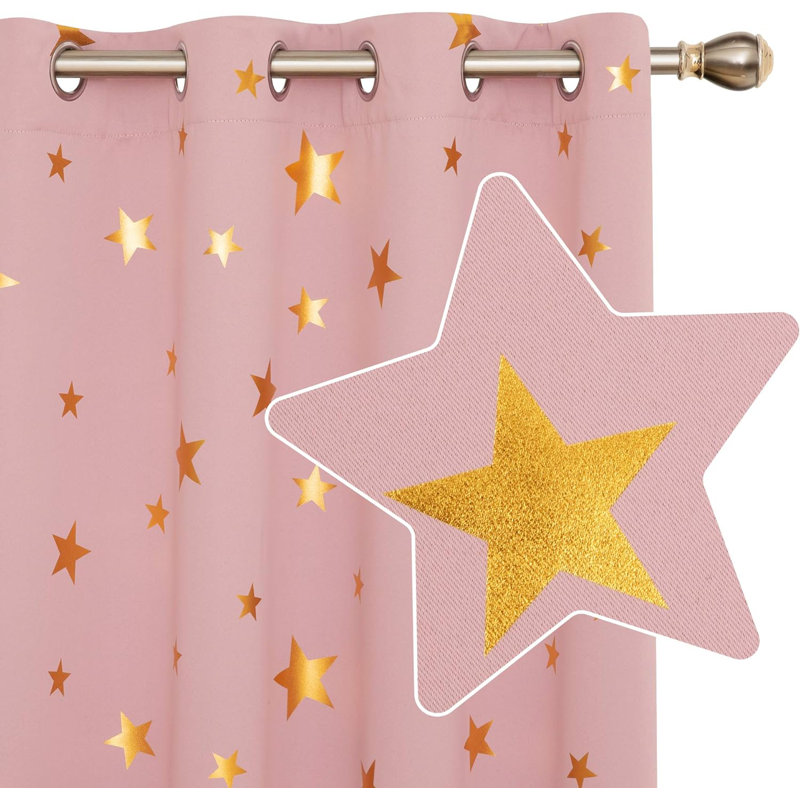 Heathington Room Darkening Curtain Pair, 38" W x 84 " L, Pink/Gold