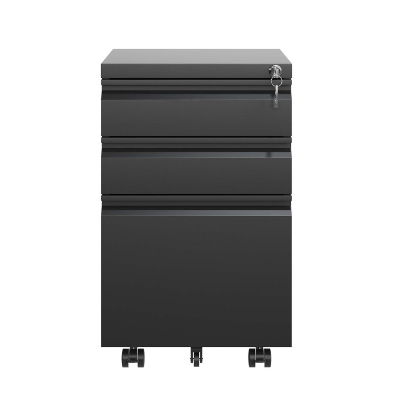 3 Drawer Mobile File Cabinet With Lock,Metal Filing Cabinets For Home Office Organizer Letters/Legal/A4,Fully Assembled,Black