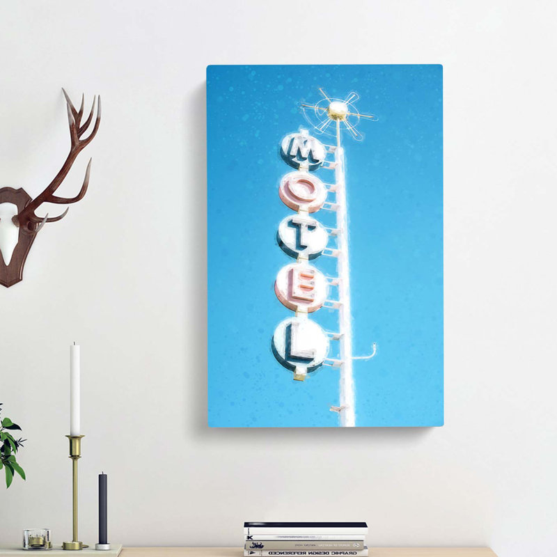 Retro Motel Sign - Wrapped Canvas Print, 50cm H x 35cm W x 3cm D