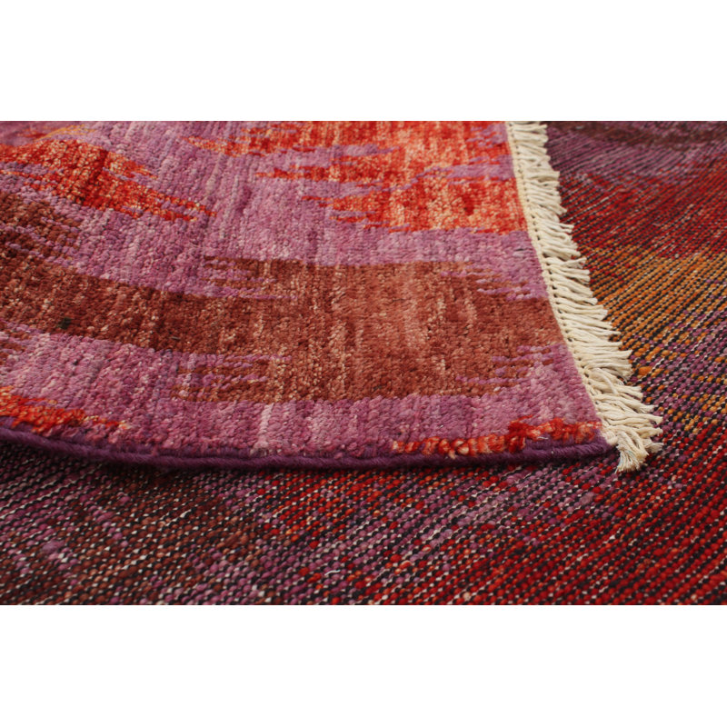 Tapis unique en laine noué à la main mogol années 2010 mauve / rouge 5 pi 10 po x 9 pi 3 po Andriel