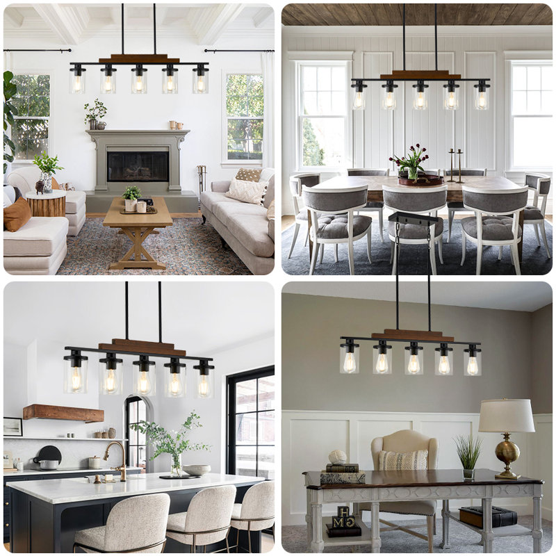 Luminaires suspendus de style campagnard à 5 lumières 33,9 pouces pour îlot de cuisine ou salle à manger
