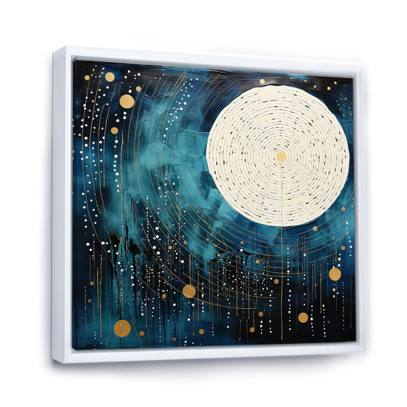 Lune bleue minimalisme IV sur toile, H 36 po x l 36 po x P 1,5 po, Cadre flottant blanc