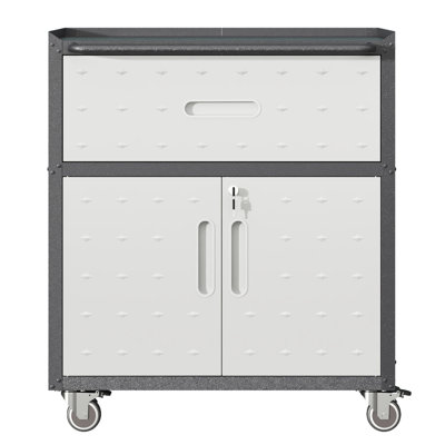 Armoire à outils roulante en métal pour garage avec portes - H 34,09 po x l 29,78 po x P 16,98 po, 1 tiroir, noir et gris, roues de rangement robustes et mobiles, 2 portes verrouillables, armoire et gris