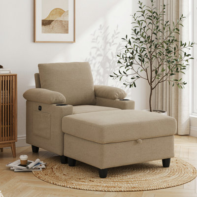 Fauteuil inclinable d'appoint moderne du milieu du siècle de 147 cm avec repose-pieds de rangement