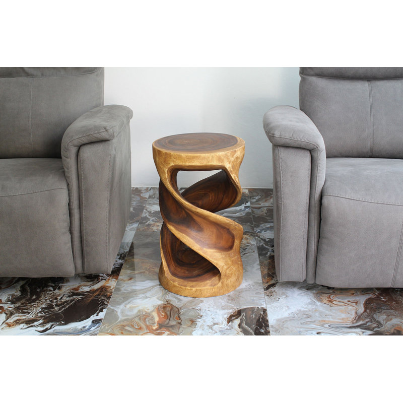  Tabouret rond en bois massif à double torsion - 14 x 14 x 23 po - Noyer