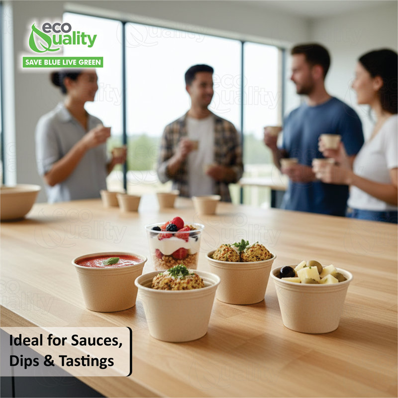 Tasse à portion compostable EcoQualité 2Oz sans couvercle - Condiments et échantillons Soufflé jetable biodégradable à portion unique - Pour les restaurants, la restauration et les mets à emporter (300)