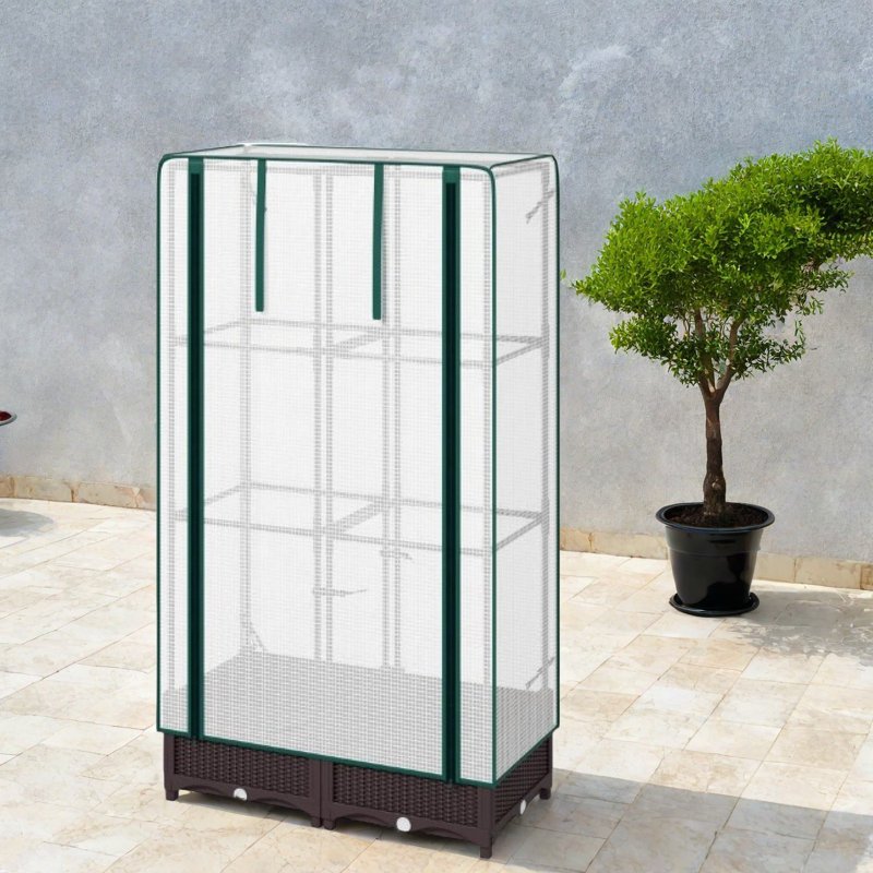 Boîte à fleurs compacte avec treillis, acier et polypropylène, solution de jardin portable