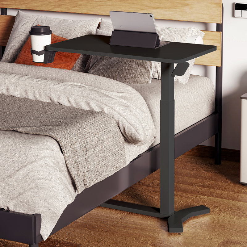 Kristee Adjustable and Movable Overbed Table with Hidden Casters, Black, 40.5" H x 31.5" W x 17.7" D