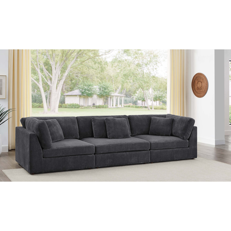 Buzby 135'' Corduroy Sofa, Dark Gray