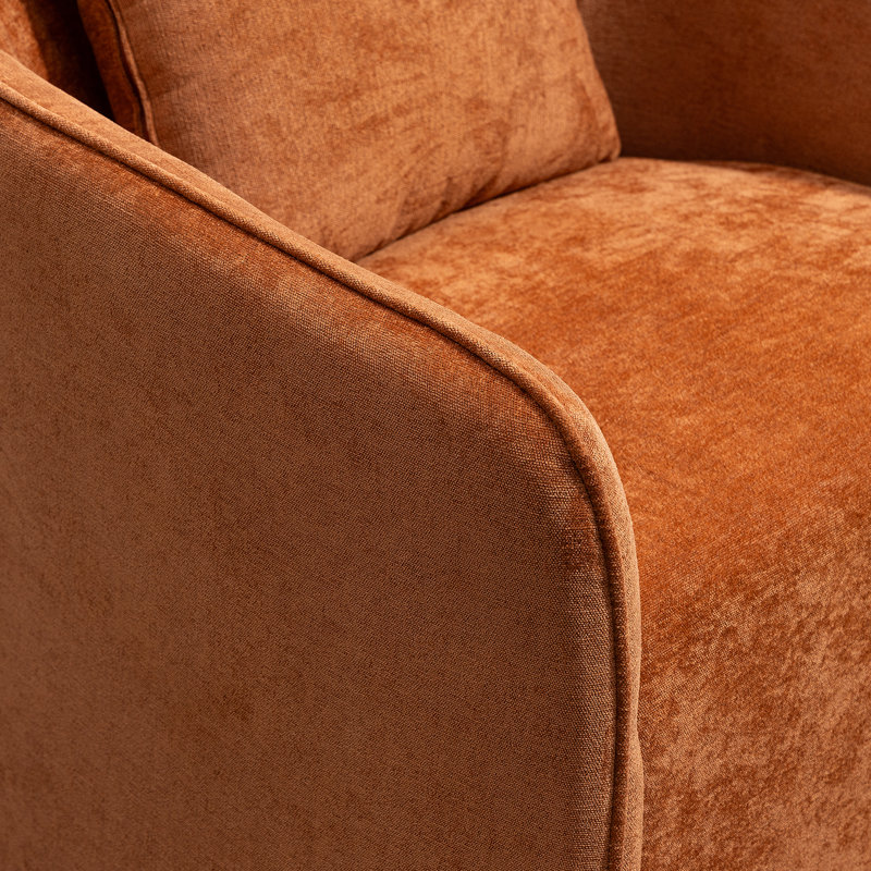 30.25''Wide Upholstered Swivel Armrest Barrel Chair With Pillow, Caramel Polyester Blend
