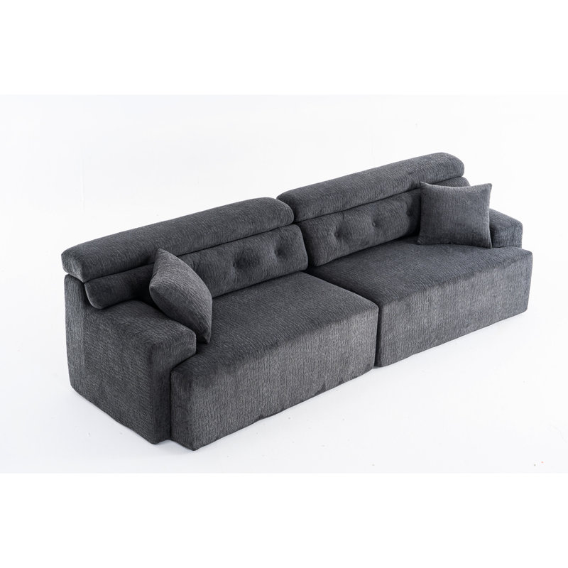 Compression en chenille grain de bois pour des réunions de famille douillettes avec salon surélevé, Dark Grey Chenille