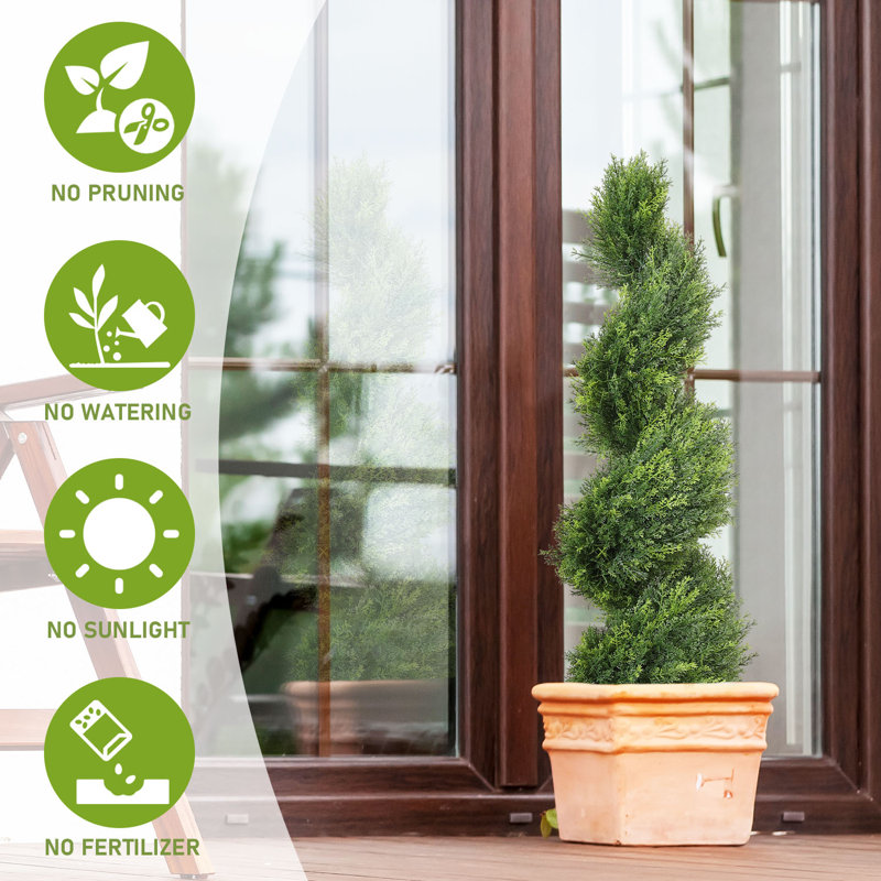 Artificial Potted Spiral Cedar Topiary, 36" H x 11" W  , Green