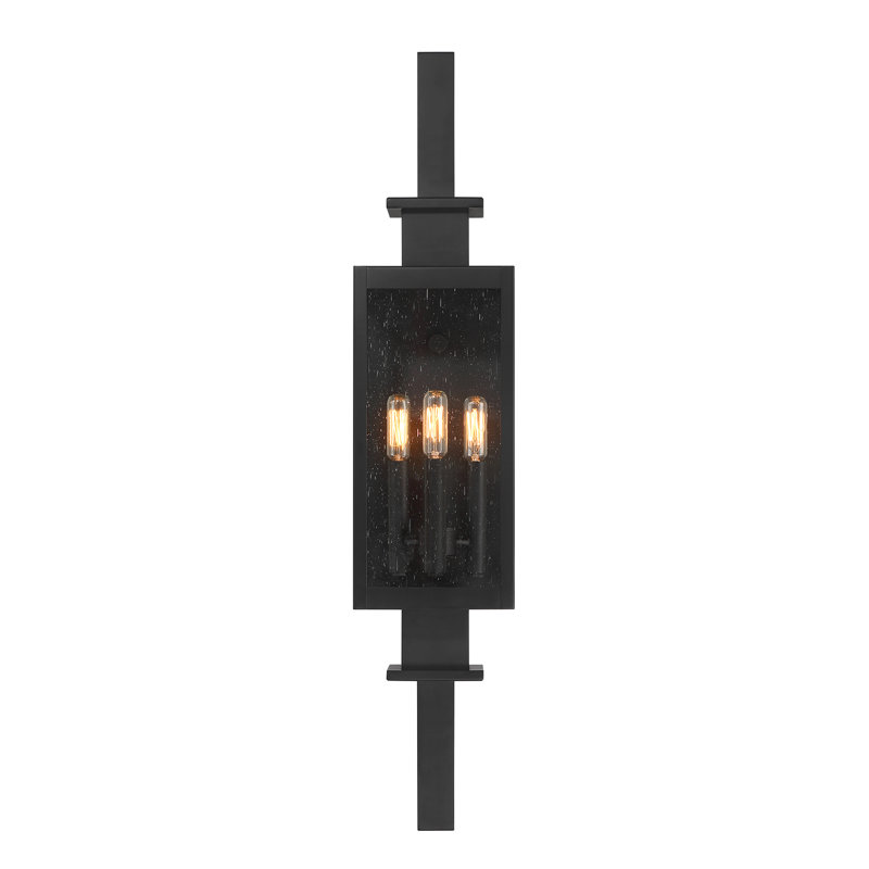 Lanterne murale d'extérieur 3 lumières Savoy House Ascott en noir mat, 3 lumières, H 32 po x l 6,5 po x P 6,5 po