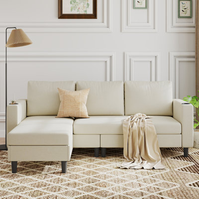 78" L-Shaped Sectional Sofa, 3-Seat Linen Couch with Washable Covers, for Living Room & Apartment
