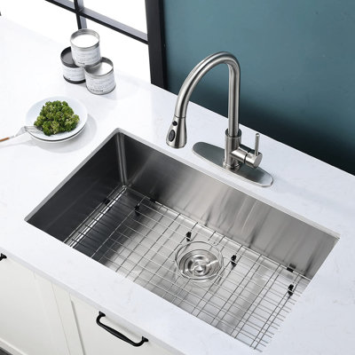 18"X27" Undermount Kitchen Sink - Stainless Steel Sound, Heat, Stain, Scratch, Rust Resistance Spacious Basin With Grid And Drain Outlet 27" To Stains, Scratches, Extra Deep Drainage Embarkation