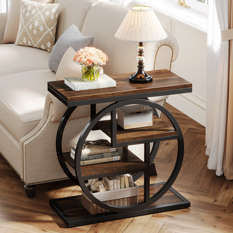 Table d'appoint 25,6 po avec tablettes à 4 niveaux et structure circulaire en métal, Brun