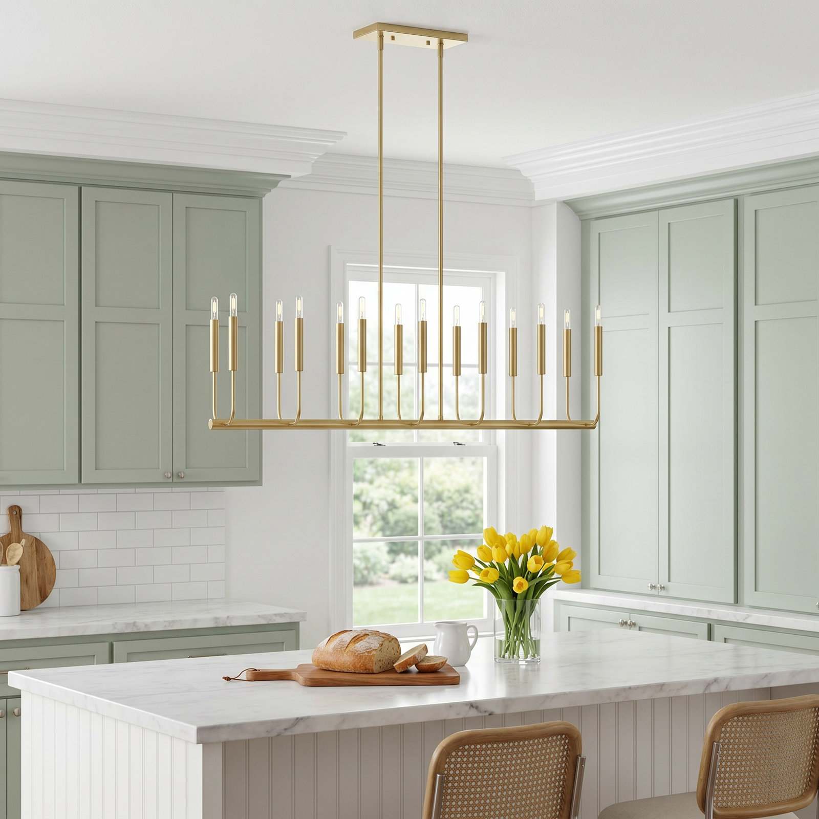Tedder 14 Light Steel Dimmable Pendant, Burnished Brass