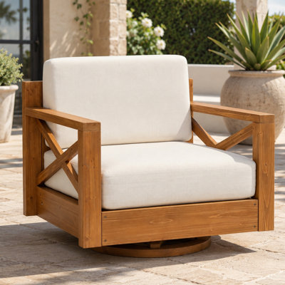 Solid Wood Swivel Patio Sofa Chair With Cushion