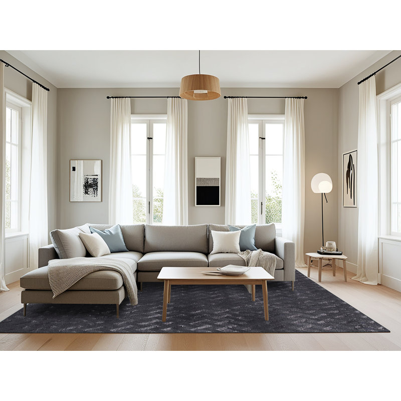 Tapis noir à motif géométrique Levent, Rectangle 8 pi x 10 pi