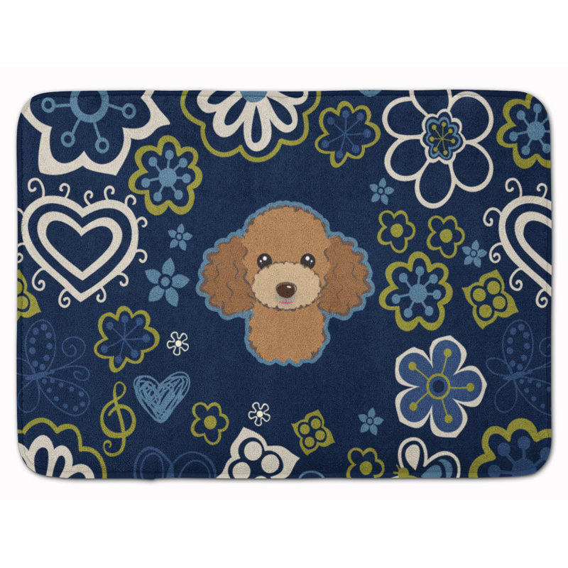 Tapis pour salle de bain en mousse à mémoire de forme fleur caniche, Chocolat