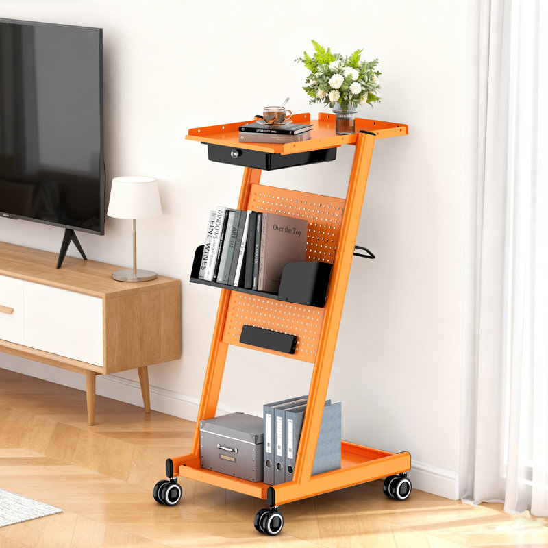 Hairdresser Utility Cart Salon Trolley With Pegboard, Orange