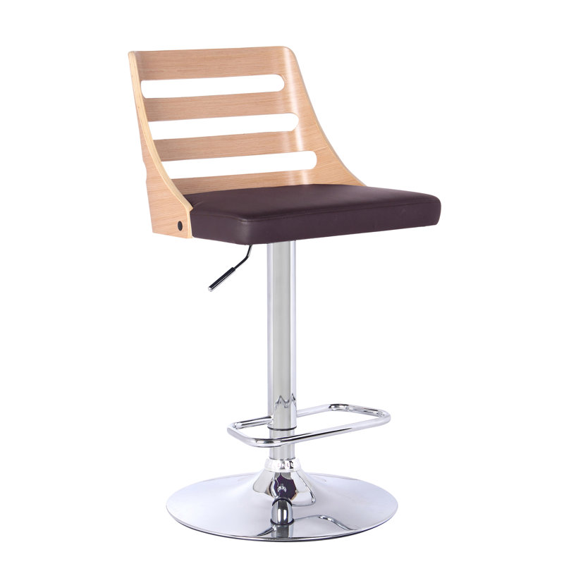 Delphine Swivel Upholstered Adjustable Height Counter Stool with Metal Frame, Oak/Brown