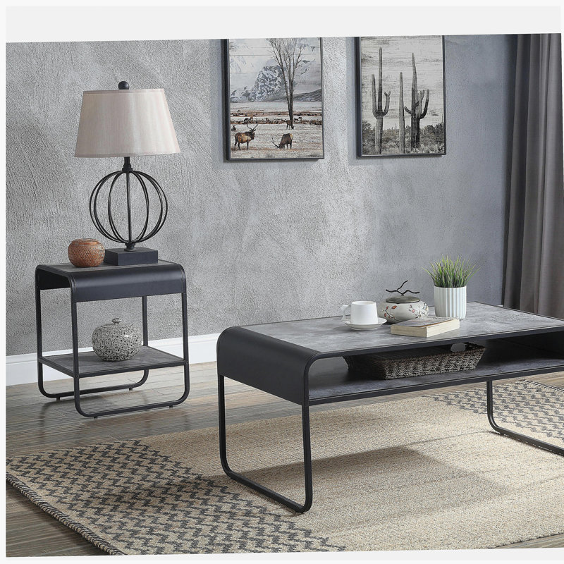 Concrete gray and black 1-layer side table