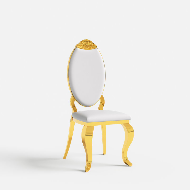 Kamien Solid Back Side Chair Dining Chair With Stainless Steel Legs, Gold, White