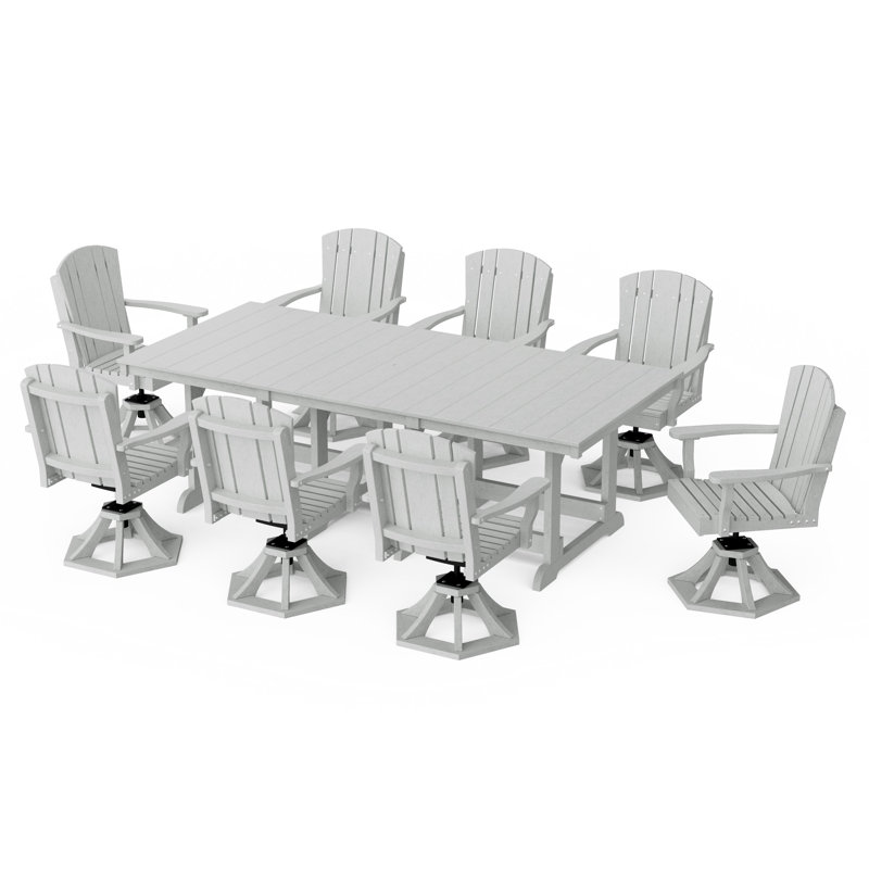 Heritage 9-Piece Swivel Chair Rectangular Dining Set, Light Gray