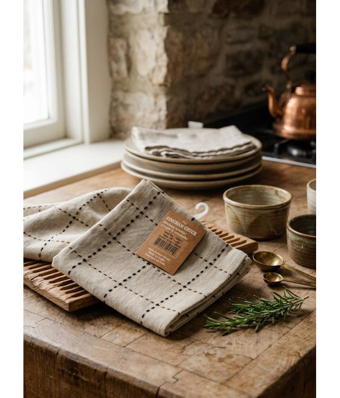 Classic Gingham Kitchen Towel Set of 4  Soft And Absorbent Cotton, Check, GREY/BLACK
