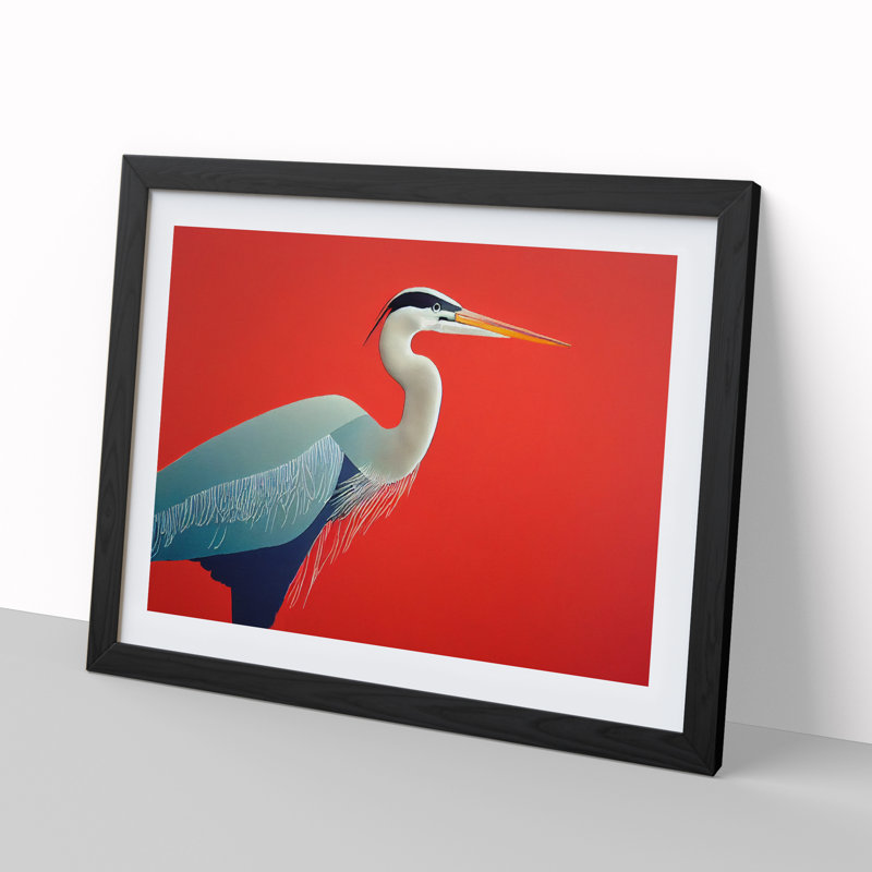 A Lively Heron Bird - Single Picture Frame Print, Black, 25cm H x 34cm W x 2cm D