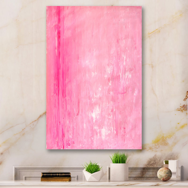 Rose et blanc abstrait, art mural moderne et contemporain sur toile, H 36 po x l 24 po x P 1 po, Toile tendue