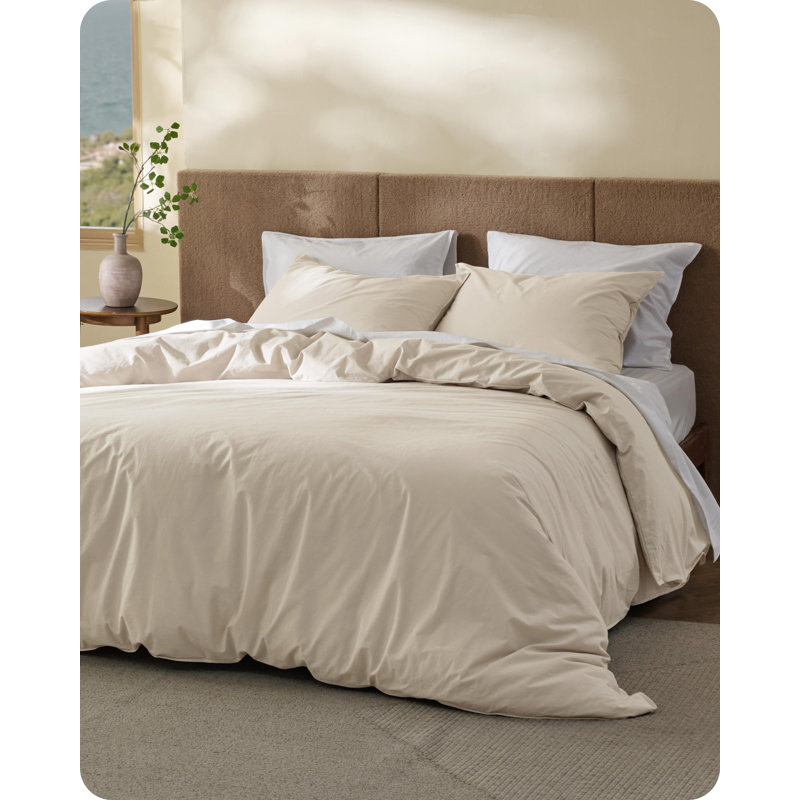 Bedsure Cotton Duvet Cover Queen - Luxury Slub Weave 100% Cotton Duvet Cover Set with a Linen Like Textured, Easy Change Durable Bedding Set 3 Pieces, Mocha Mousse, 90" x 90"