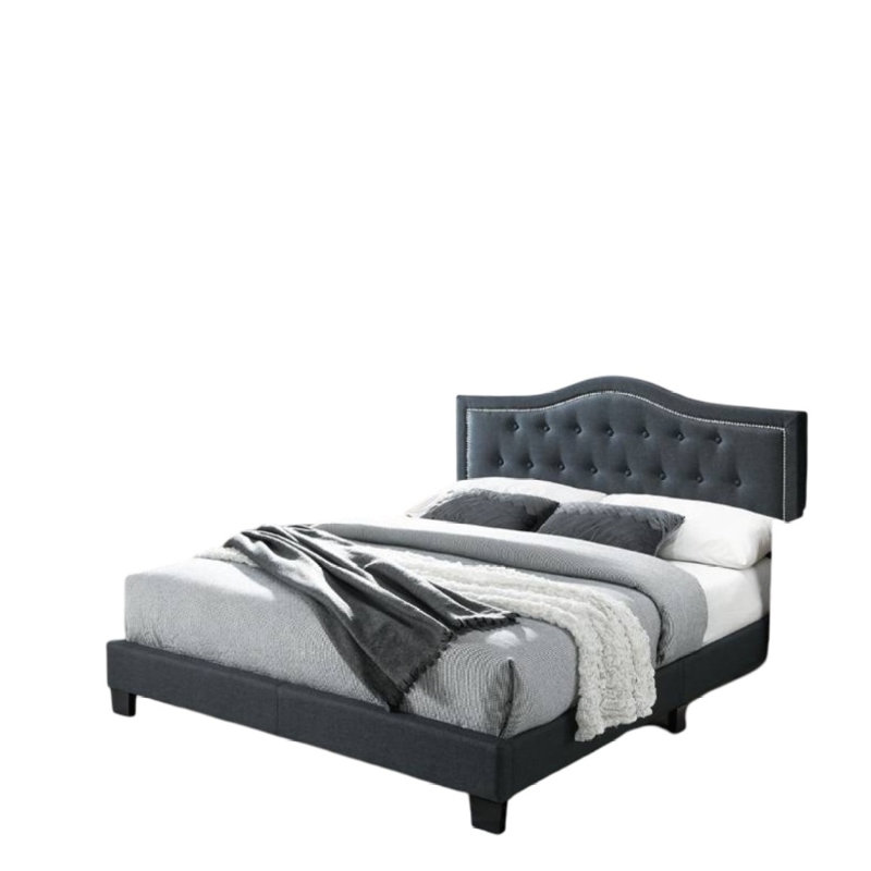 European Design 1Pc Full Bed Button Tufted Headboard Charcoal Finish Bedroom Furnish, Charcoal, Full