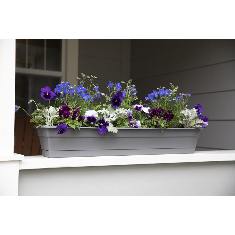 Dura Cotta Traditional Plastic Indoor/Outdoor Rectangle Window Box Planter with Attached Saucer, Charcoal