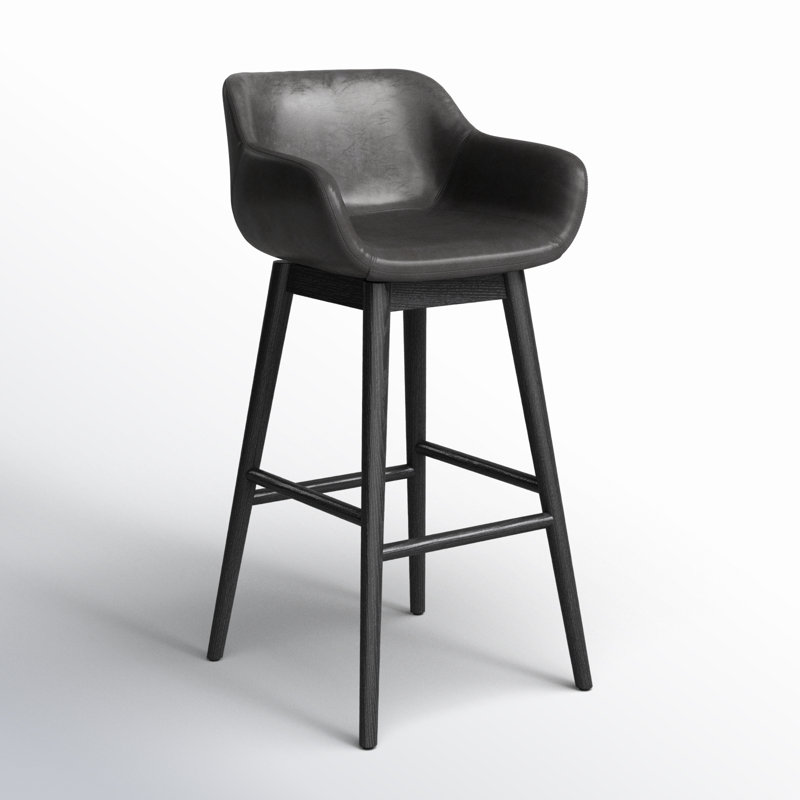 Hannah Swivel Stool, Bar Stool (30.5" Seat Height), Sonoma Black/Genuine Leather, Stained Black Ash