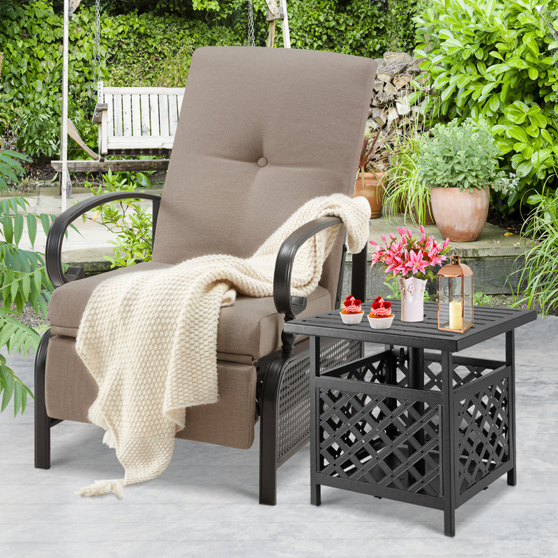 Chaise de patio inclinable avec coussins, Brun