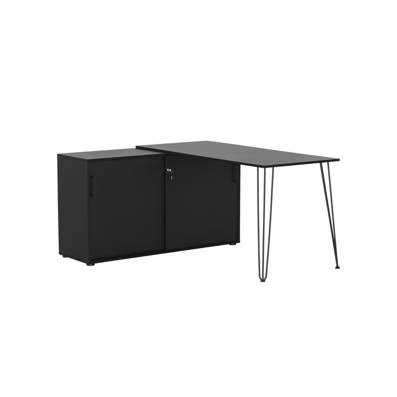Raegan L-Shaped Metal Base Computer Desk, Black