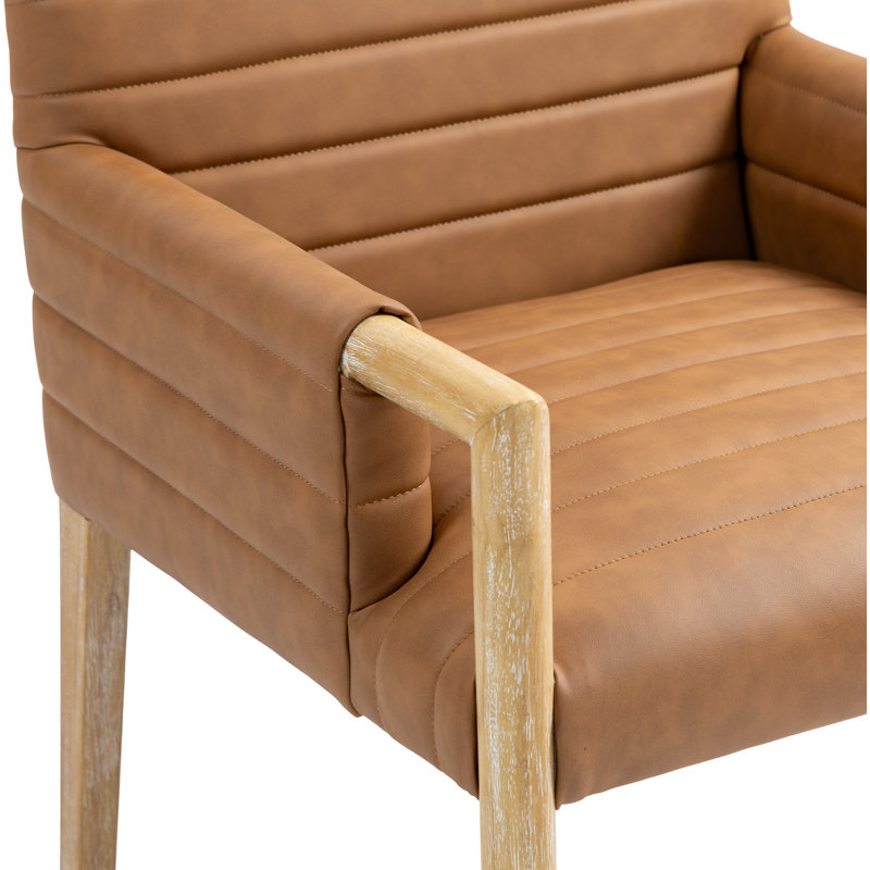 Aimee Vegan Leather Dining Arm Chair, Natural, Cognac Vegan Leather