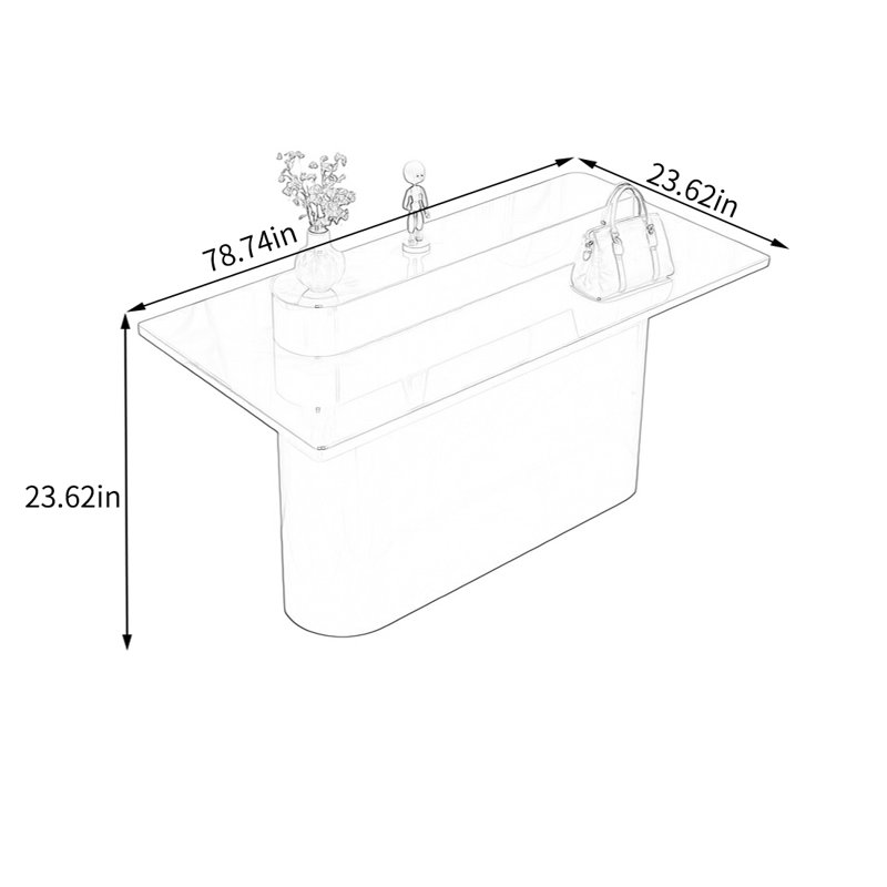 Table de présentation moderne rouge lustré, H 23,62 po x l 78,74 po x P 23,62 po